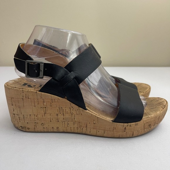Kork-Ease Shoes - Korks Kork Ease Austin Platform Wedge Sandals Black Leather Ankle Strap Size 9